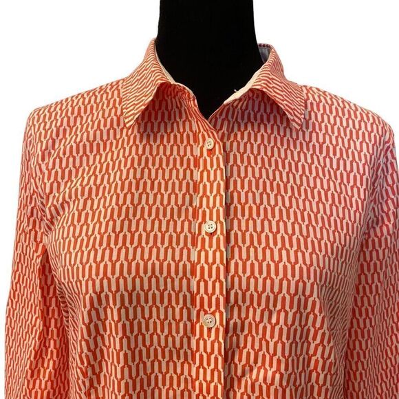 Talbots Coral and White Geometric Print Fitted Button Down Top Size 12 - Picture 5 of 14